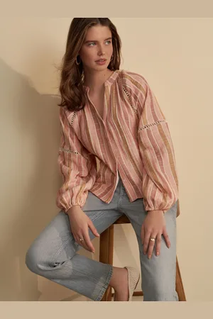 Next Stripe Button Down Long Sleeve Doublecloth Blouse