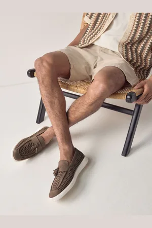Next Mid Leather Weave Cupsole Loafers