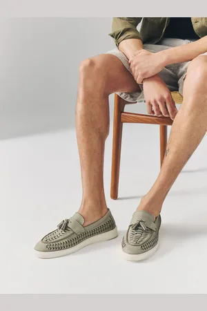 Next Sage Leather Weave Cupsole Loafers