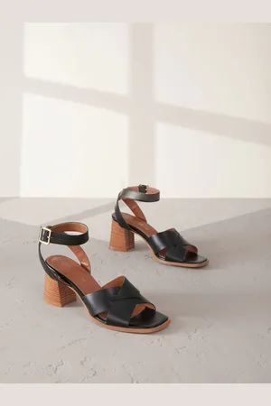 Next Leather Signature Square Toe Cross-Over Detail Ankle Strap Block Sandals