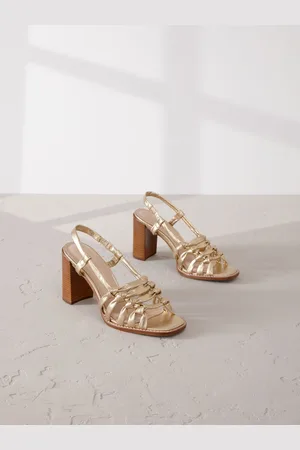 Next Signature Premium Leather Square Toe Cage Slingback Block Heel Sandals