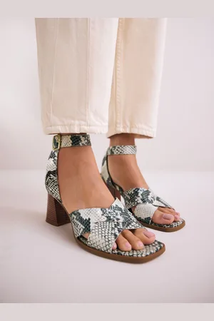 Next Snake Signature Square Toe Cross-Over Detail Ankle Strap Block Sandals