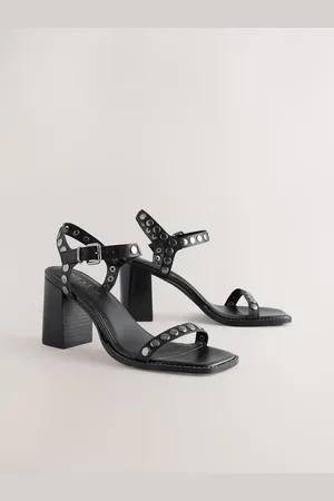 Next Forever Comfort Leather Square Toe Hardware Detail Block Sandals