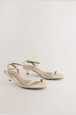 Next Snake Beige Forever Comfort Leather Round Toe Low Kitten Heel Simple Sandals