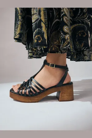 Next Signature Premium Leather Square Toe Weave Clog Block Heel Sandal Shoes