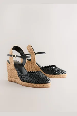 Next Forever Comfort Leather Round Toe Weave Detail Espadrilles Wedges