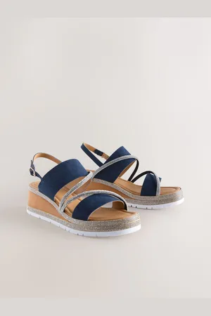 Next Blue Standard/Wide Fit Forever Comfort Leather Bling Detail Slingback Sports Wedge Sandals