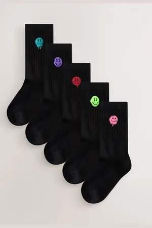 Next Smiley Cushioned Footbed Cotton Rich Ribbed Socks 5 Pack