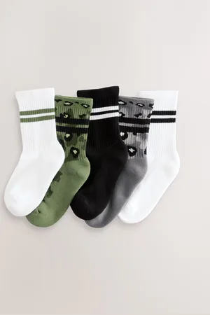 Next Camo Leopard Cushioned Footbed Cotton Rich Ribbed Tipped Socks 5 Pack