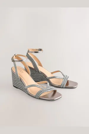 Next Pewter Forever Comfort Square Toe Strappy Espadrille Wedges