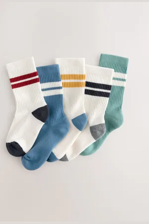Next Ecru/ /Mineral Cushioned Footbed Cotton Rich Ribbed Tipped Socks 5 Pack