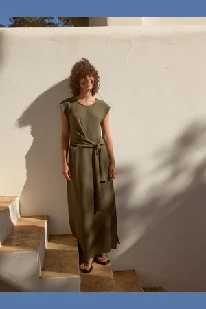 Next Khaki Textured Tie Waist T Dress