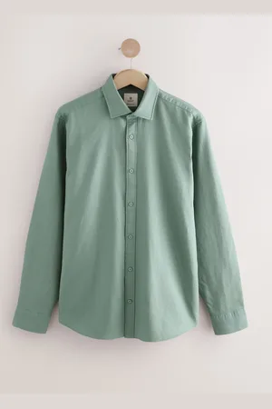 Next Sage Regular Fit Washed Dobby Long Sleeve Smart Cutaway Collar 100% Cotton Shirt