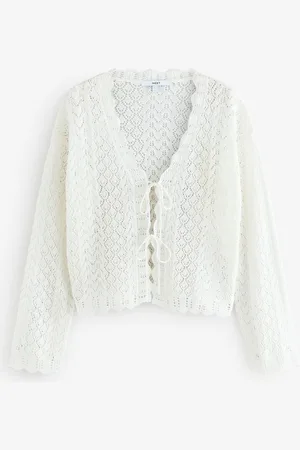 Next Ecru Lace Knit Tie Front Cardigan with Linen
