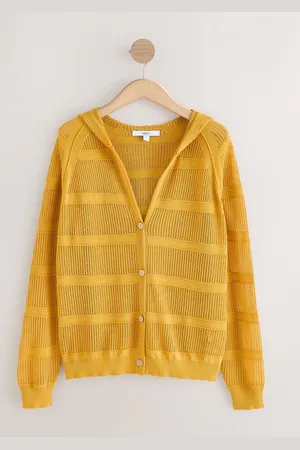 Next Yellow Ochre Lightweight Mesh Stitch Hooded Cardigan