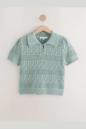 Next Sage Pearl Button Up Stitch Polo Top