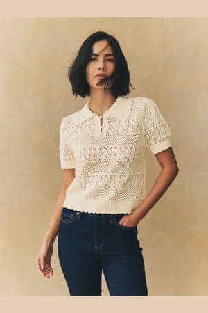 Next Ecru Pearl Button Up Stitch Polo Top
