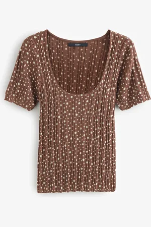 Next Spot Fine Knit Ribbed Scoop Neck T-Shirt