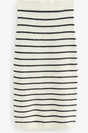 Next White Stripe Midi Striped Co-Ord Knitted Skirt with Cotton