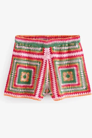 Next Bright Multi Square Crochet Shorts with Cotton