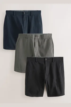 Next /Navy/Charcoal Straight Fit Stretch Chinos Shorts 3 Pack