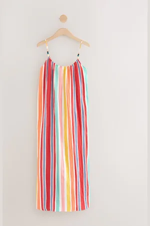 Next Multi Stripe Textured Beaded Summer Maxi Dress