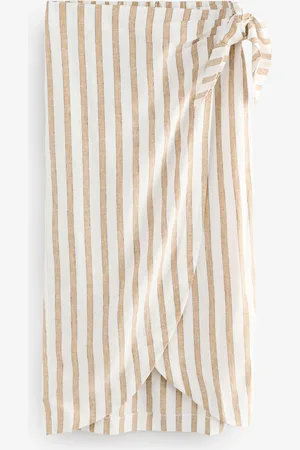 Next Ecru/Yellow Linen Rich Striped Wrap Midi Skirt