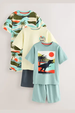 Next Turq/ Dino Surf 100% Cotton Short Pyjamas 3 Pack (3-14yrs)