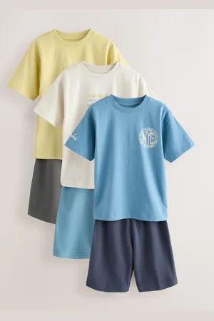 Next / Grey/ Yellow 100% Cotton Short Pyjamas 3 Pack (6-16yrs)