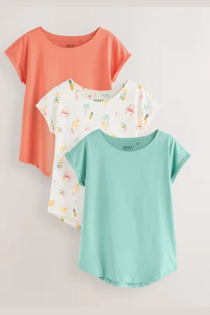Next Tropical Print/ /Orange Cap Sleeve 100% Cotton T-Shirts 3 Pack