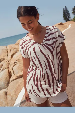Next Brown/ Zebra Print V-Neck Cap Sleeve T-Shirt