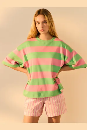 Next /Green Stripe Oversized Relaxed Fit 100% Cotton Boxy Heavyweight Crew Neck T-Shirt