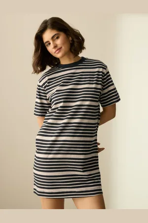 Next /Stone Stripe 100% Cotton T-Shirt Dress