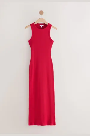 Next Red Ribbed Racer Back Sleeveless Maxi Length Dress