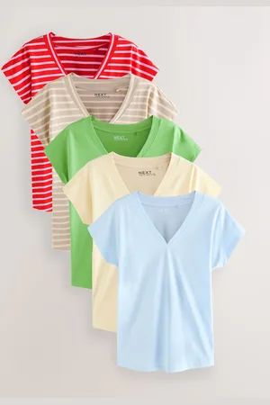 Next Bontanist Colours V-Neck Cap Sleeve 100% Cotton T-Shirts 5 Pack