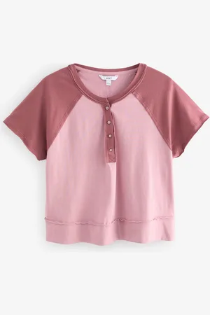 Next Shorter Length Raglan Colourblock Short Sleeve Button Henley T-Shirt