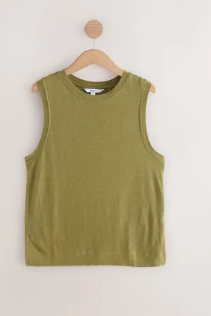 Next Khaki Linen Modal Soft Touch Sleeveless Crew Neck Tank Vest Top