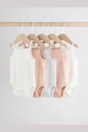 Next Pointelle Baby Strappy 100% Cotton Vest Bodysuits 5 Pack