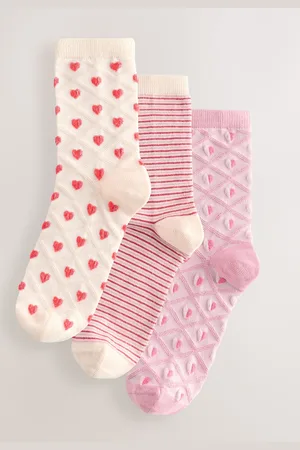 Next /Ecru Textured Heart Ankle Socks 3 Pack