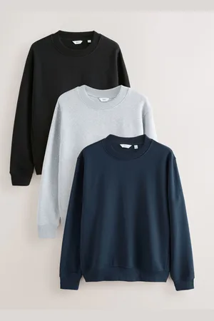 Next /Navy Blue/ Grey Marl Jersey Crew Sweatshirt 3 Pack