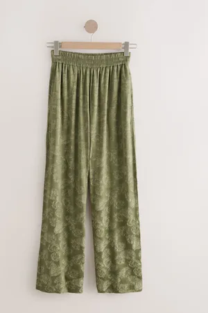 Next Khaki Satin Jacquard Wide Leg Trousers