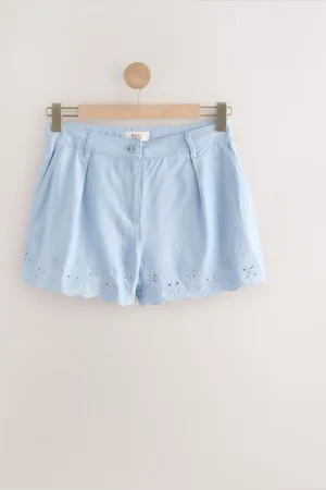 Next Light Scalloped Hem Embroidered Linen Rich Shorts