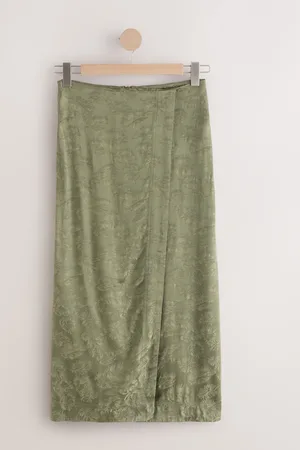 Next Khaki Satin Jacquard Midi Sarong Skirt
