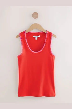 Next Red/ Contast Knit Trim Scoop Neck Sleeveless Tank Vest Top