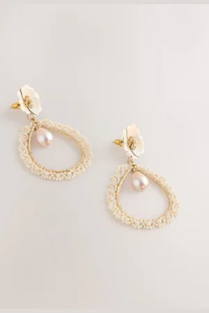 Next Flower Pearl Effect Drop Earrings