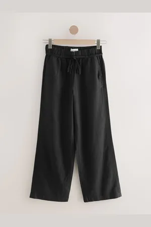Next Tie Waist Wide Leg Linen Blend Trousers