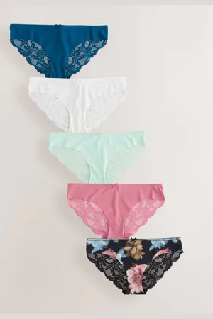 Next Floral Print Brazilian No VPL Lace Back Briefs 5 Pack