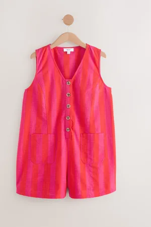 Next & Red Stripe 100% Cotton V-Neck Button Down Playsuit