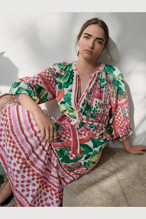Next & Green Fruit Print Tie Waist 100% Cotton Midi Shirt Dress