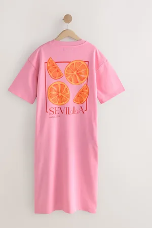Next City Fruit Graphic Short Sleeve Crew Neck Jersey Back Graphic Midi Dress
